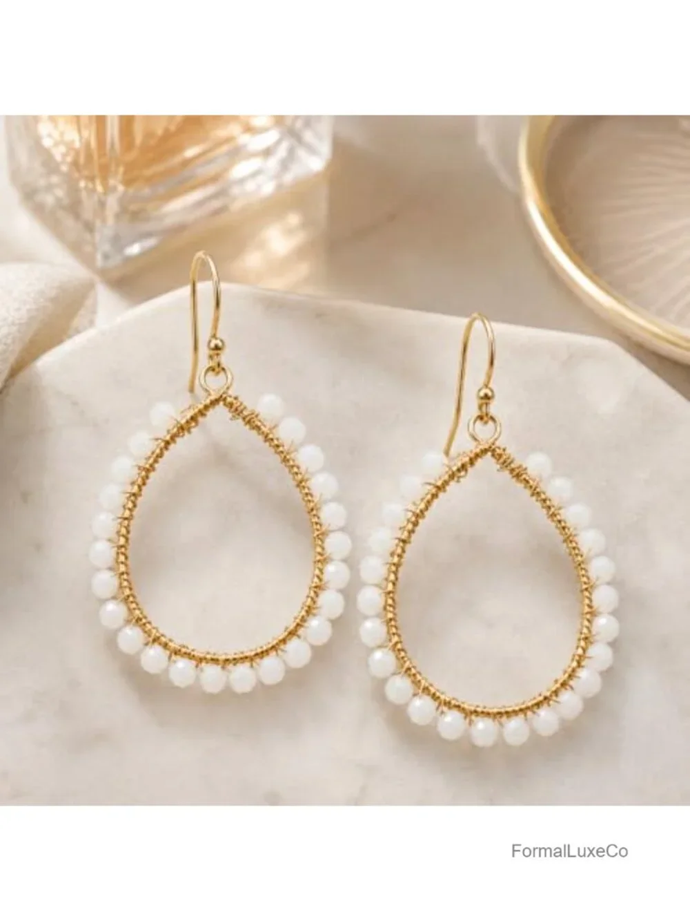 Boho Teardrop Dangle Earrings Wire Wrapped Crystal Beaded Statement Jewelry
